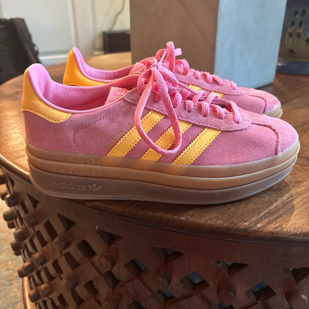 Adidas Pink and Orange Platform Gazelle Sneakers